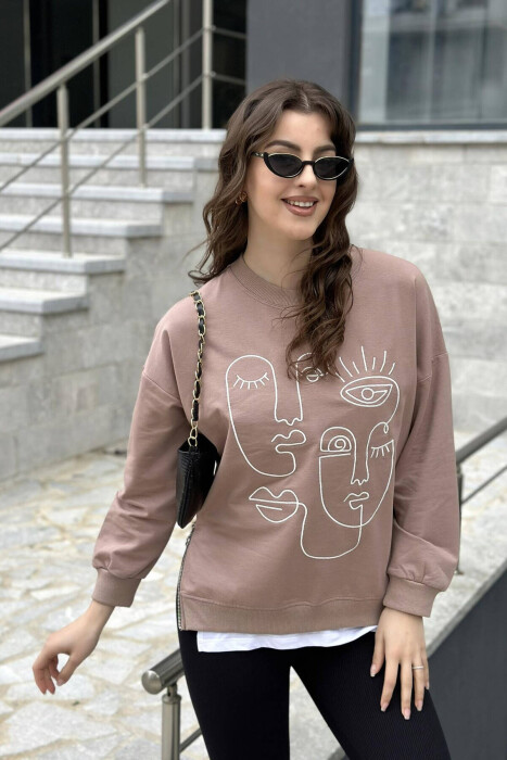 ROUND NECK IMAGE COTTON WOMAN SWEATSHIRT BEIGE/BEZHE 