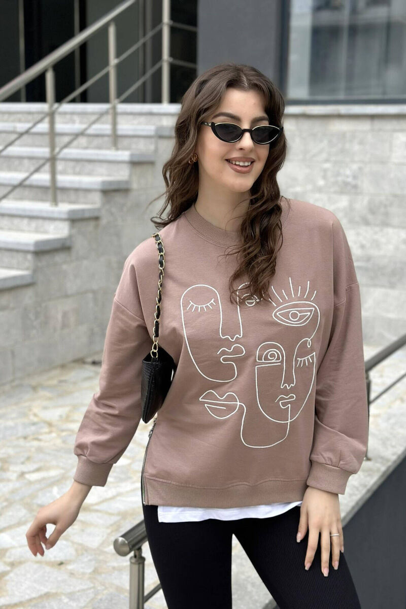 ROUND NECK IMAGE COTTON WOMAN SWEATSHIRT BEIGE/BEZHE - 1