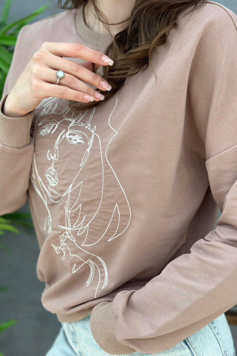 ROUND NECK IMAGE COTTON WOMAN SWEATSHIRT BEIGE/BEZHE - 2
