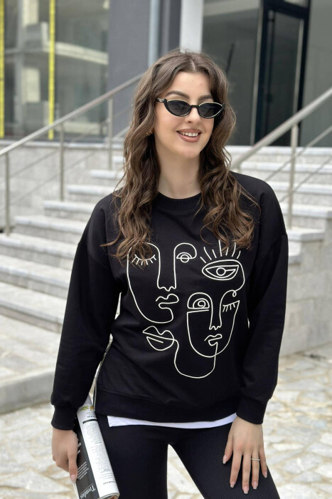 ROUND NECK IMAGE COTTON WOMAN SWEATSHIRT BLACK/ E ZEZE 