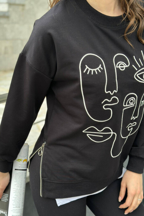 ROUND NECK IMAGE COTTON WOMAN SWEATSHIRT BLACK/ E ZEZE - 3