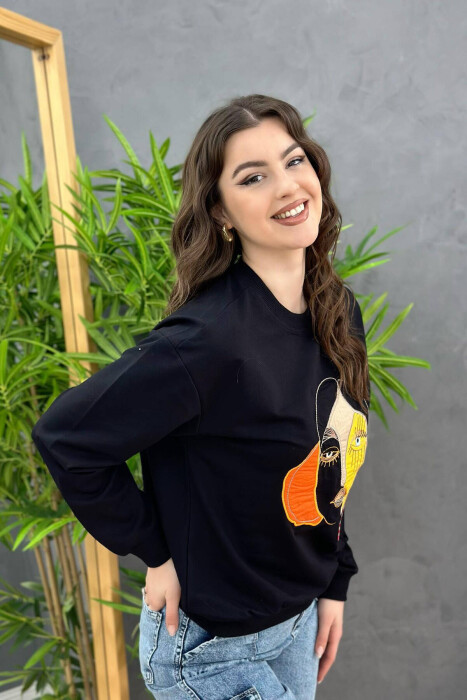 ROUND NECK IMAGE COTTON WOMAN SWEATSHIRT BLACK/ E ZEZE - 2
