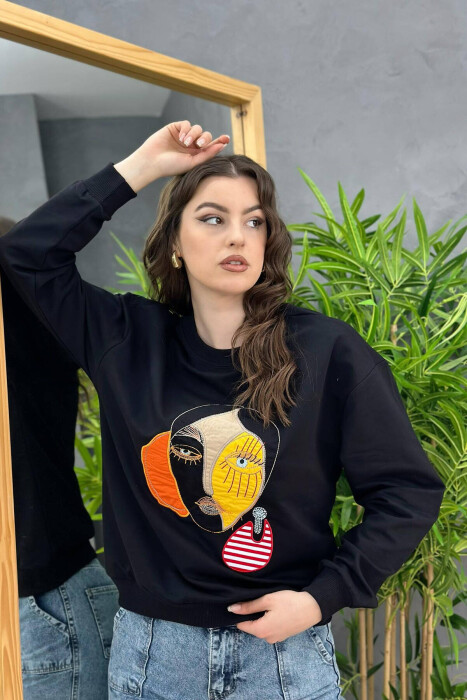 ROUND NECK IMAGE COTTON WOMAN SWEATSHIRT BLACK/ E ZEZE - 3