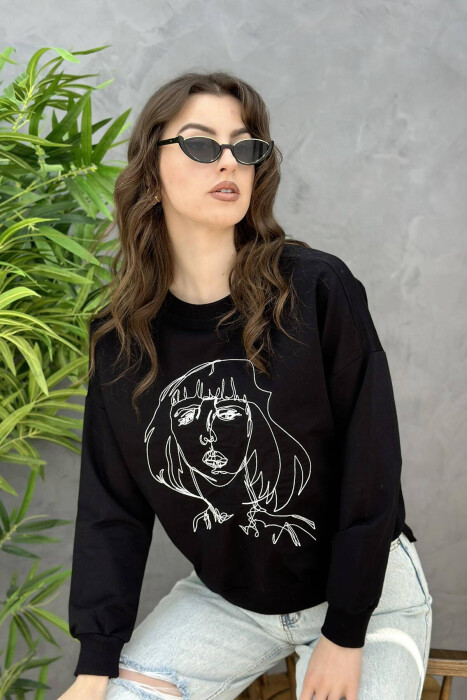 ROUND NECK IMAGE COTTON WOMAN SWEATSHIRT BLACK/ E ZEZE 