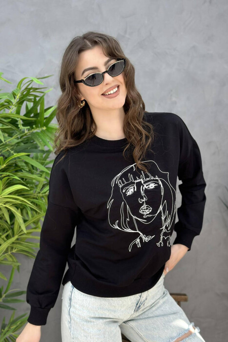 ROUND NECK IMAGE COTTON WOMAN SWEATSHIRT BLACK/ E ZEZE - 2