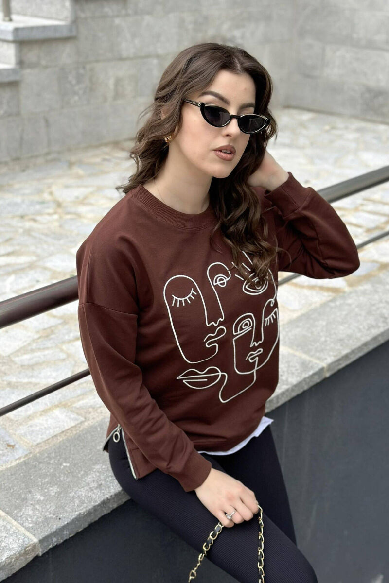 ROUND NECK IMAGE COTTON WOMAN SWEATSHIRT BROWN/KAFE - 2