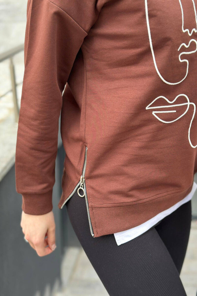 ROUND NECK IMAGE COTTON WOMAN SWEATSHIRT BROWN/KAFE - 3