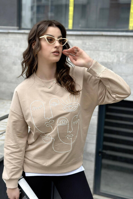 ROUND NECK IMAGE COTTON WOMAN SWEATSHIRT CREAM/KREM 