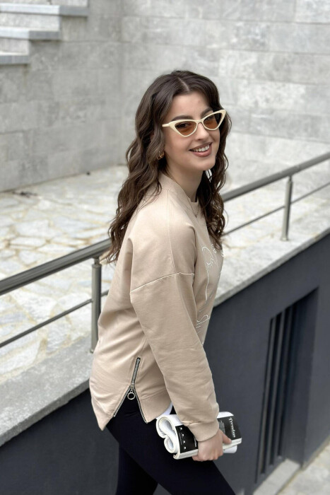 ROUND NECK IMAGE COTTON WOMAN SWEATSHIRT CREAM/KREM - 2