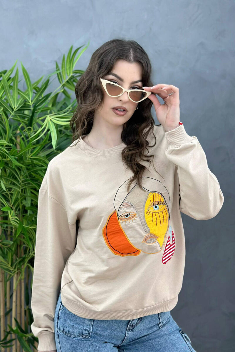 ROUND NECK IMAGE COTTON WOMAN SWEATSHIRT CREAM/KREM - 1