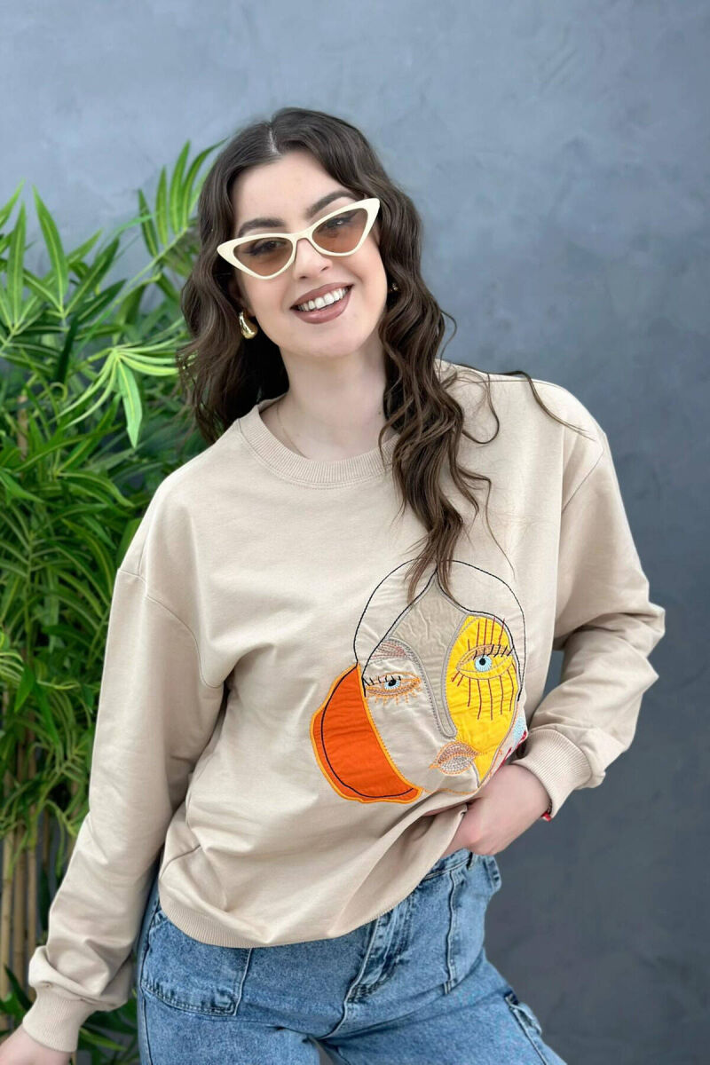 ROUND NECK IMAGE COTTON WOMAN SWEATSHIRT CREAM/KREM - 2