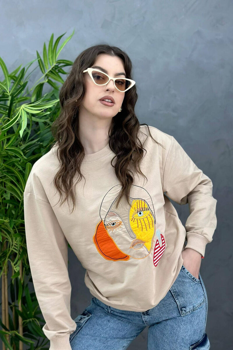 ROUND NECK IMAGE COTTON WOMAN SWEATSHIRT CREAM/KREM - 3