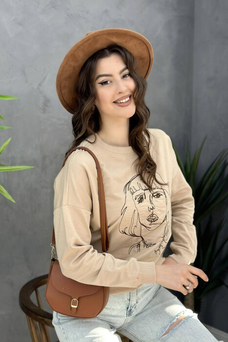 ROUND NECK IMAGE COTTON WOMAN SWEATSHIRT CREAM/KREM - 1