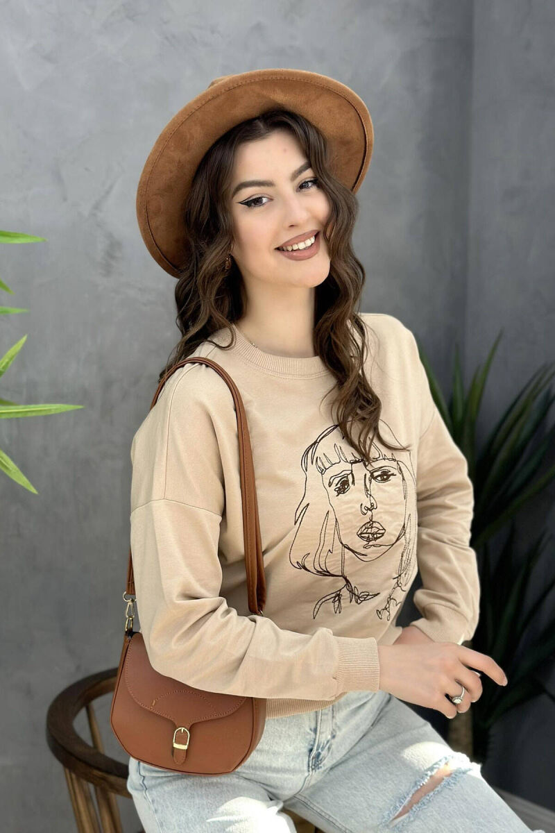 ROUND NECK IMAGE COTTON WOMAN SWEATSHIRT CREAM/KREM - 1