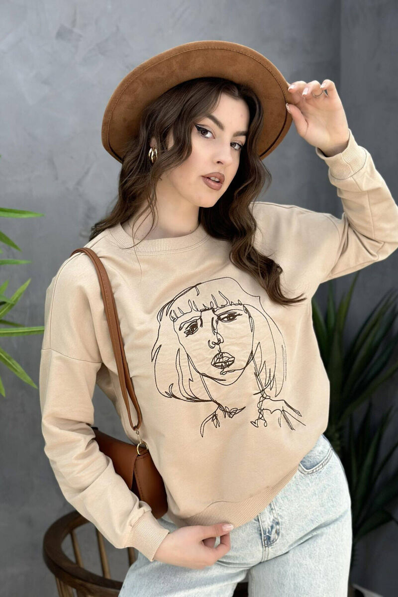 ROUND NECK IMAGE COTTON WOMAN SWEATSHIRT CREAM/KREM - 2