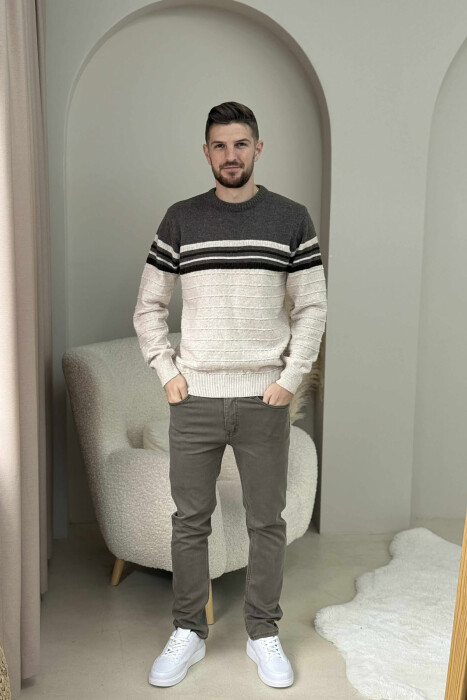 ROUND NECK KNITTED MEN SWEATER BEIGE/BEZHE 
