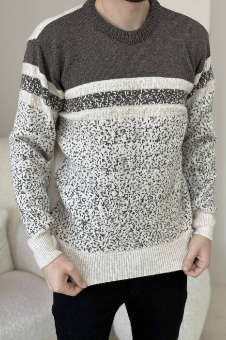 ROUND NECK KNITTED MEN SWEATER BEIGE/BEZHE - 2