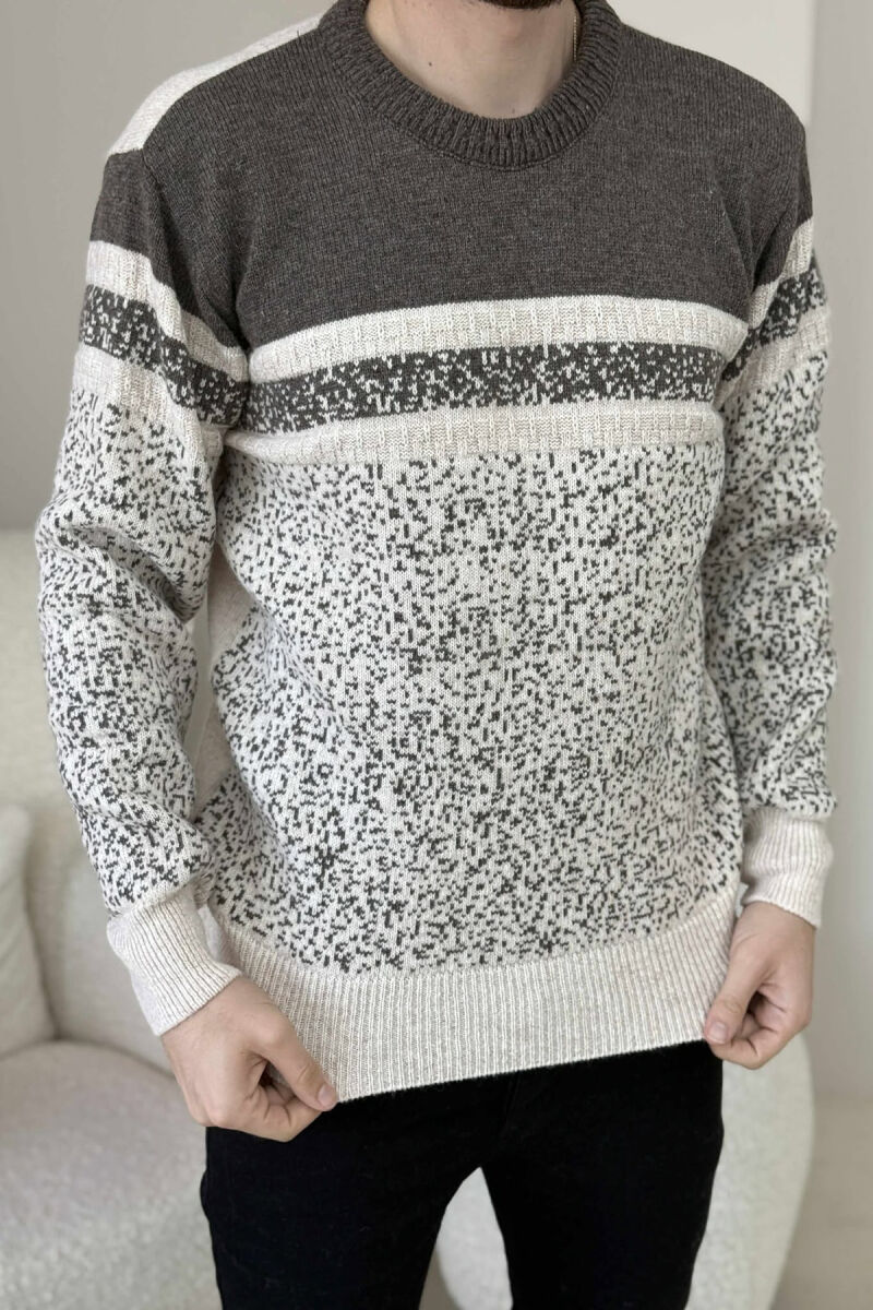 ROUND NECK KNITTED MEN SWEATER BEIGE/BEZHE - 2
