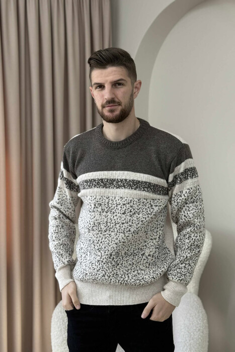 ROUND NECK KNITTED MEN SWEATER BEIGE/BEZHE - 3