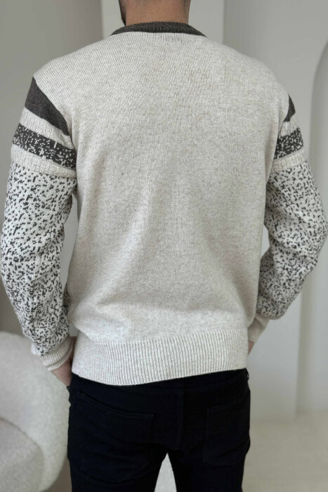 ROUND NECK KNITTED MEN SWEATER BEIGE/BEZHE - 4