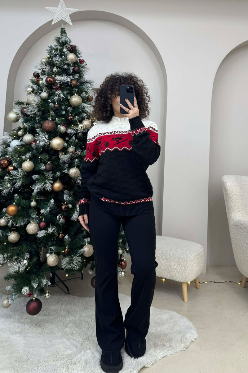 ROUND NECK KNITTED WOMEN SWEATER BLACK/ E ZEZE - 1