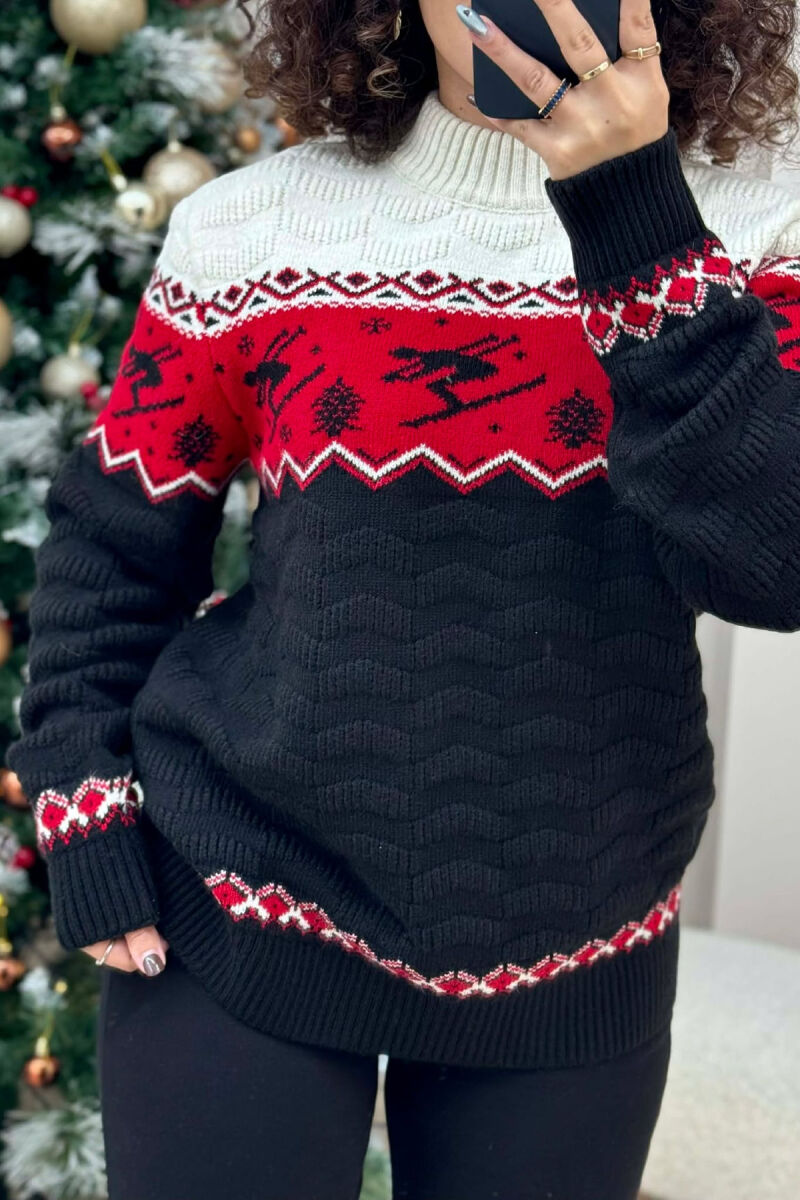 ROUND NECK KNITTED WOMEN SWEATER BLACK/ E ZEZE - 4