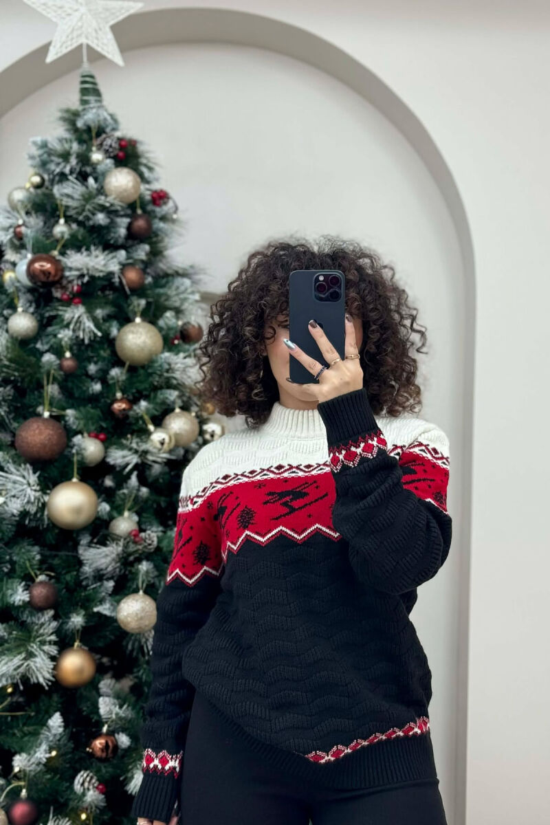 ROUND NECK KNITTED WOMEN SWEATER BLACK/ E ZEZE - 2