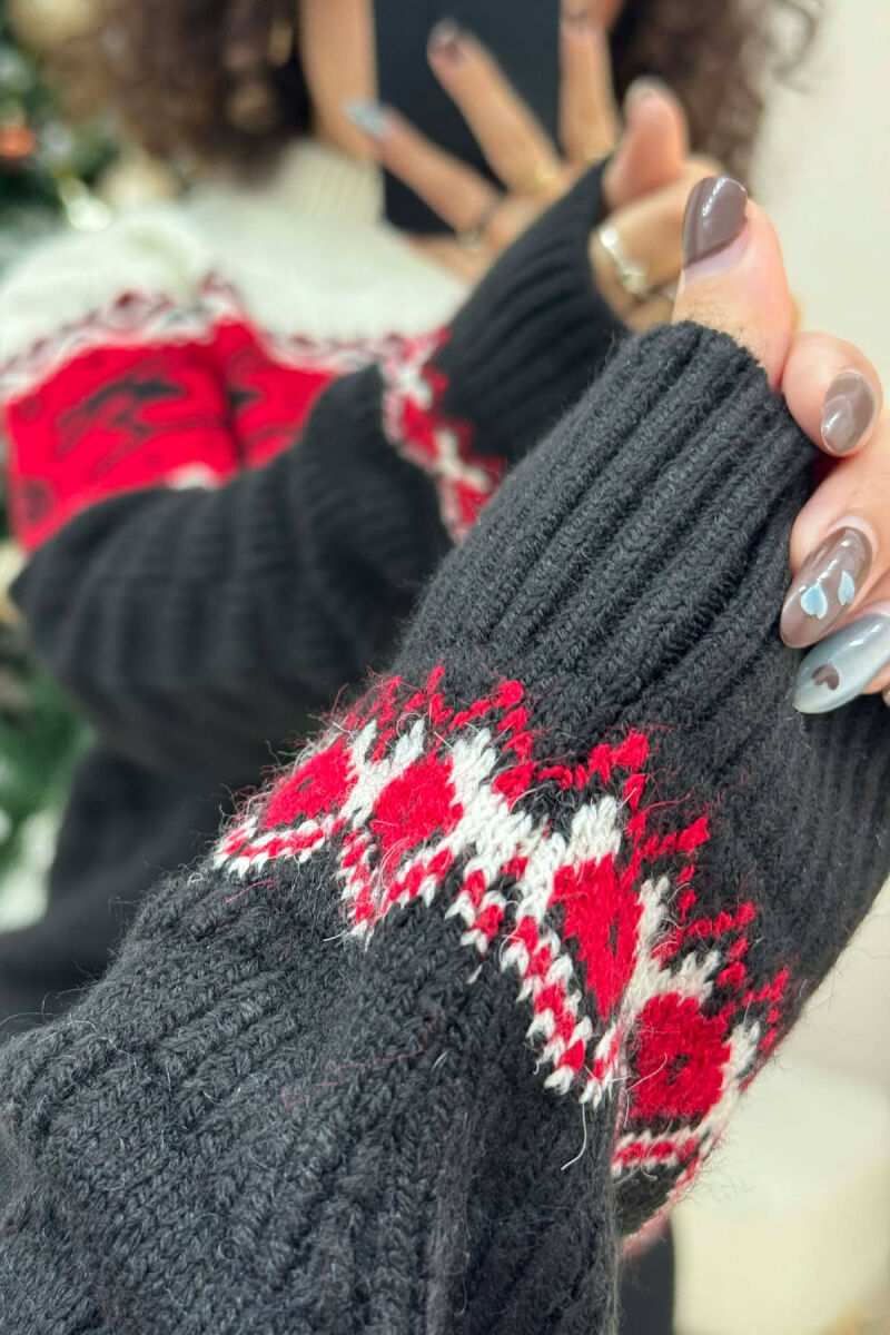 ROUND NECK KNITTED WOMEN SWEATER BLACK/ E ZEZE - 5