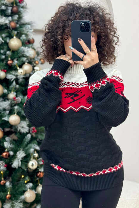 ROUND NECK KNITTED WOMEN SWEATER BLACK/ E ZEZE - 3