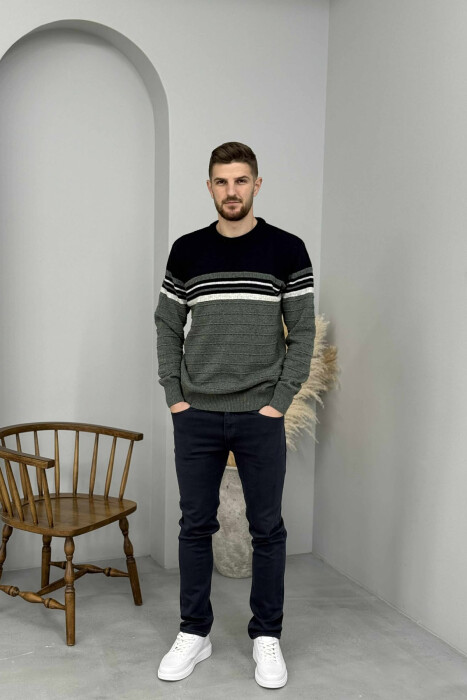 ROUND NECK KNITTED MEN SWEATER GREEN/JESHILE 