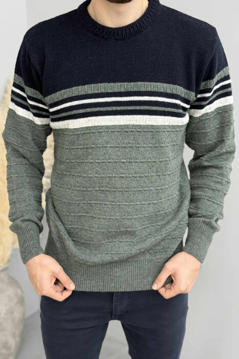 ROUND NECK KNITTED MEN SWEATER GREEN/JESHILE - 2