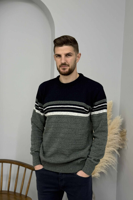 ROUND NECK KNITTED MEN SWEATER GREEN/JESHILE - 3