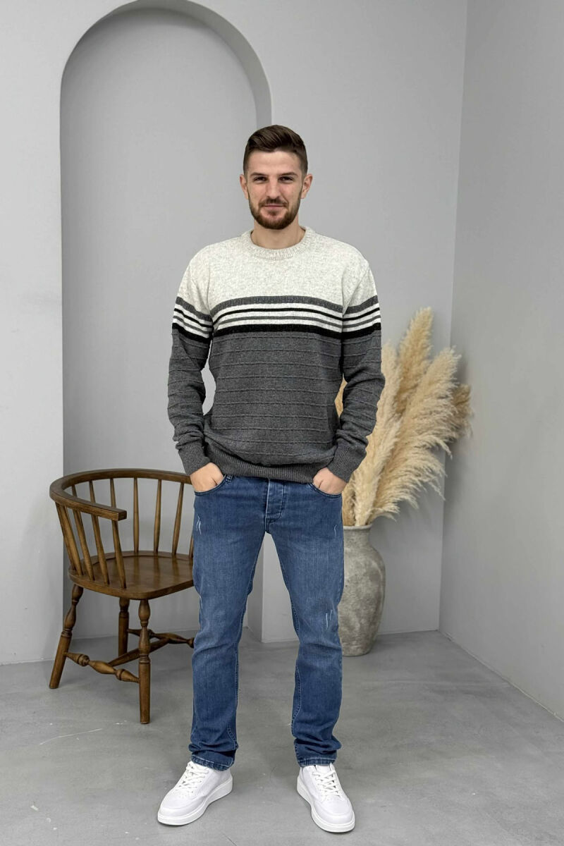 ROUND NECK KNITTED MEN SWEATER GREY/GRI - 1