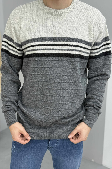 ROUND NECK KNITTED MEN SWEATER GREY/GRI - 2