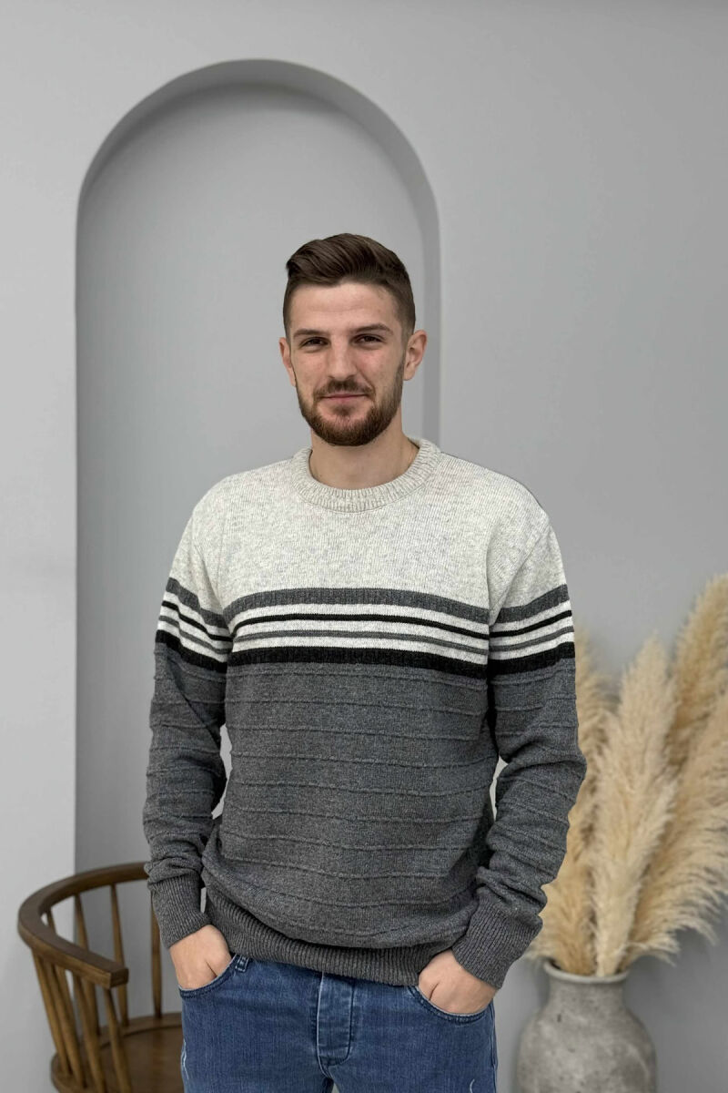 ROUND NECK KNITTED MEN SWEATER GREY/GRI - 3