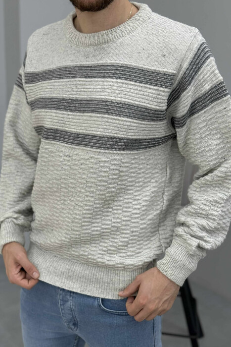 ROUND NECK KNITTED MEN SWEATER LIGHT GREY/GZ - 2