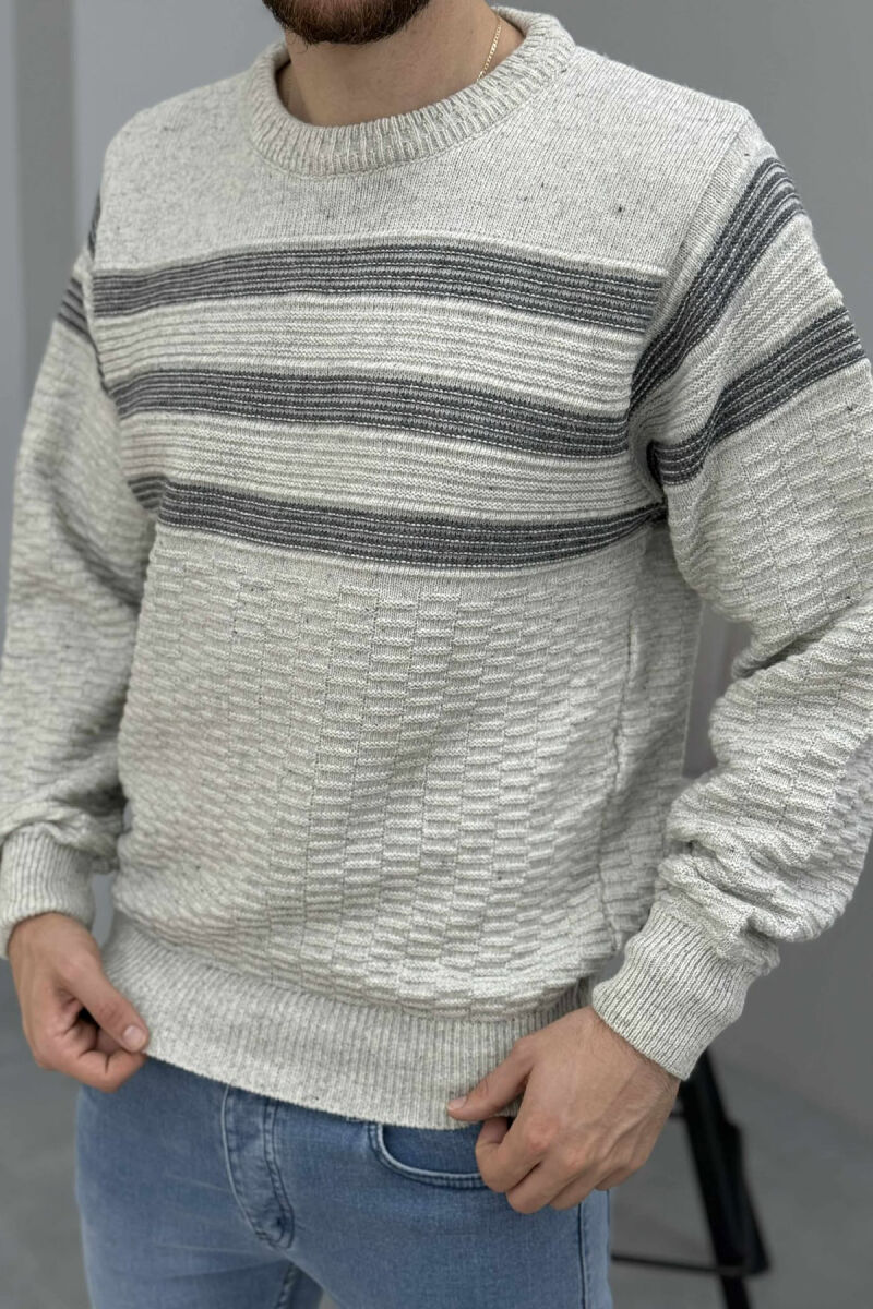 ROUND NECK KNITTED MEN SWEATER LIGHT GREY/GZ - 2