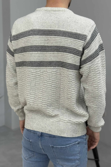 ROUND NECK KNITTED MEN SWEATER LIGHT GREY/GZ - 3