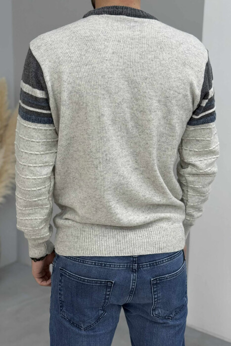 ROUND NECK KNITTED MEN SWEATER LIGHT GREY/GZ - 4