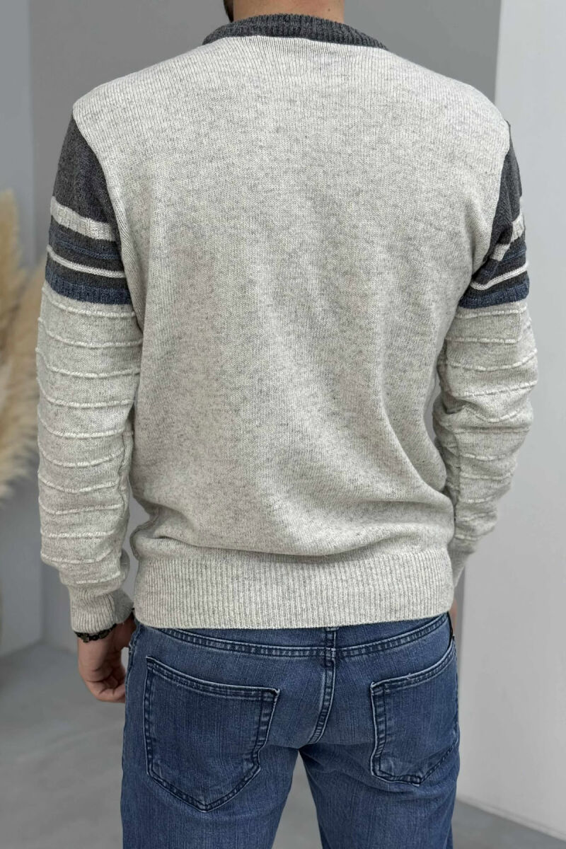 ROUND NECK KNITTED MEN SWEATER LIGHT GREY/GZ - 4