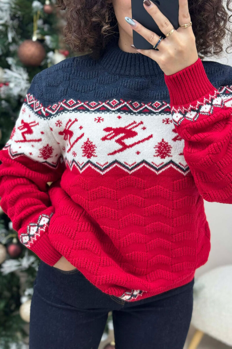 ROUND NECK KNITTED WOMEN SWEATER RED/E KUQE - 4