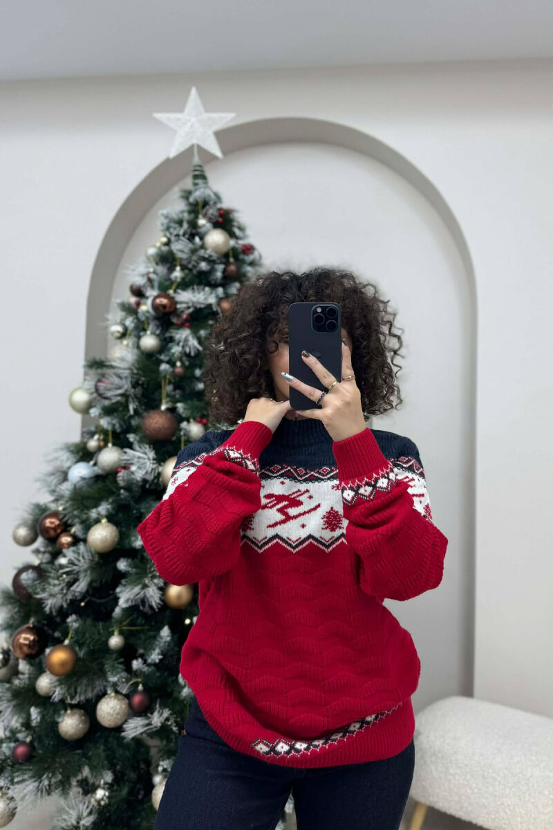 ROUND NECK KNITTED WOMEN SWEATER RED/E KUQE - 3