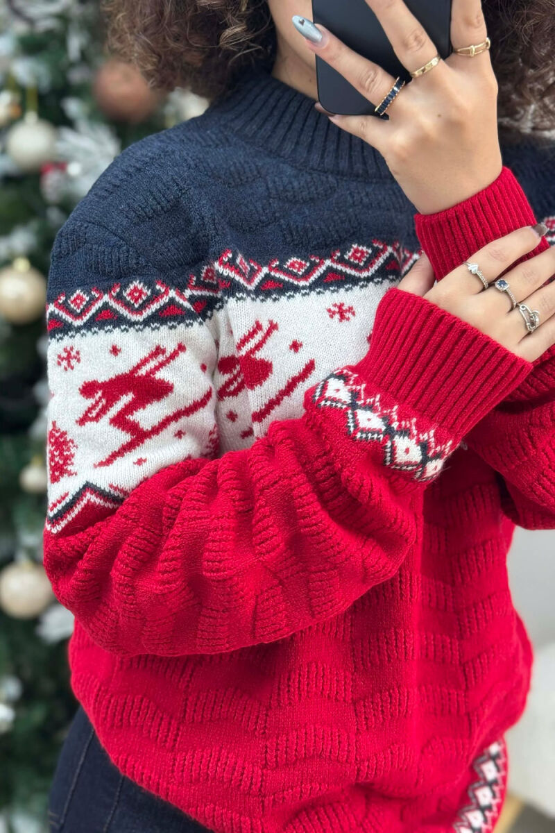 ROUND NECK KNITTED WOMEN SWEATER RED/E KUQE - 5