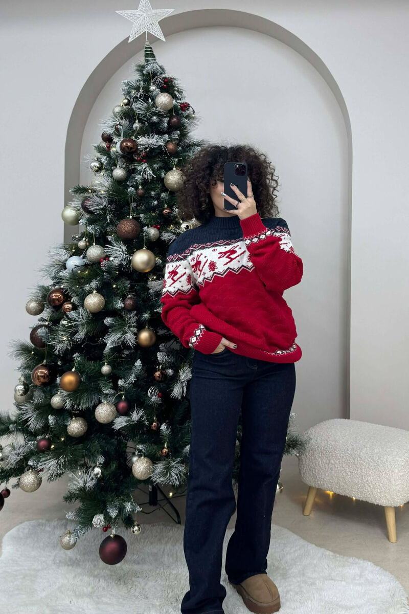 ROUND NECK KNITTED WOMEN SWEATER RED/E KUQE - 2