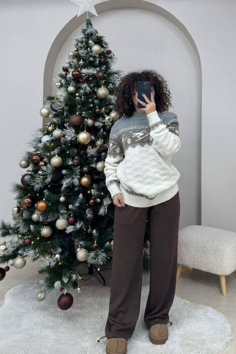 ROUND NECK KNITTED WOMEN SWEATER WHITE-E BARDHE 