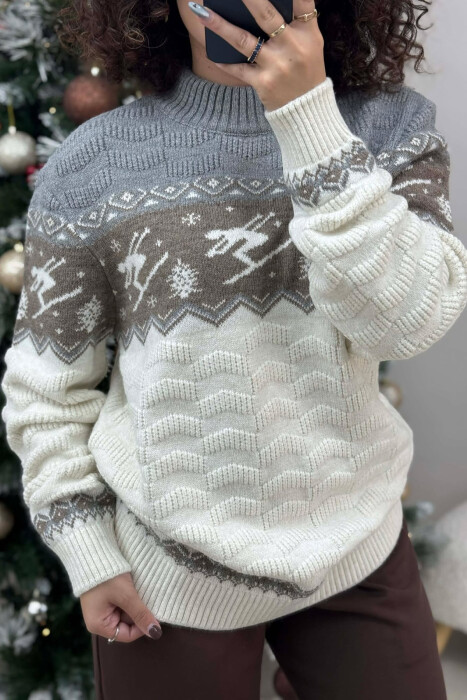 ROUND NECK KNITTED WOMEN SWEATER WHITE-E BARDHE - 4