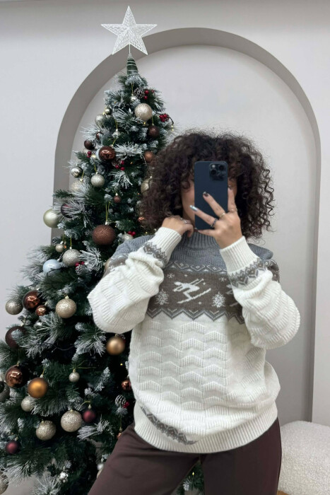 ROUND NECK KNITTED WOMEN SWEATER WHITE-E BARDHE - 3