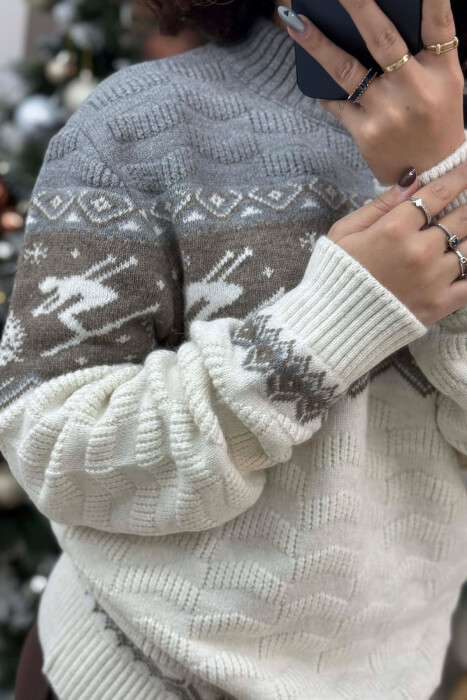 ROUND NECK KNITTED WOMEN SWEATER WHITE-E BARDHE - 5