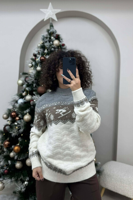 ROUND NECK KNITTED WOMEN SWEATER WHITE-E BARDHE - 2
