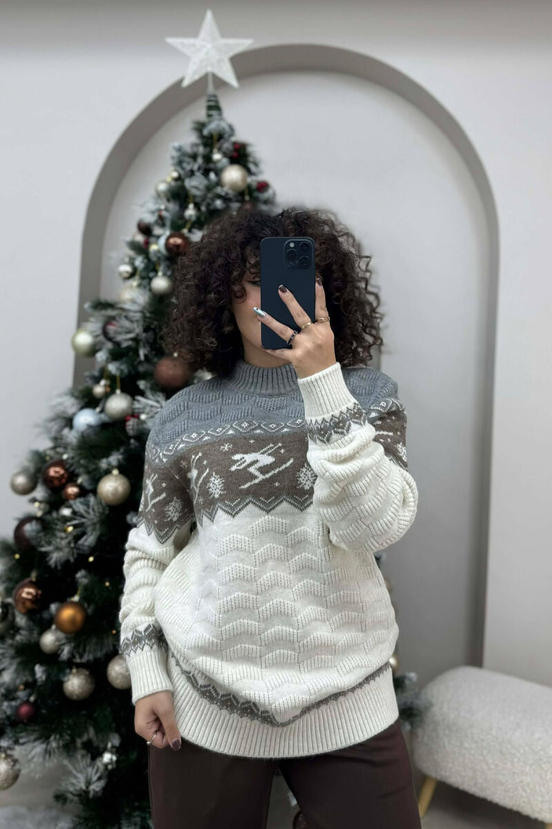 ROUND NECK KNITTED WOMEN SWEATER WHITE-E BARDHE - 2